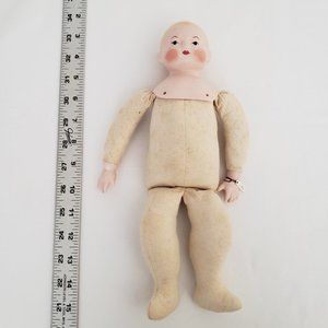Vintage Antique Bisque Doll With Cloth Body-12" Tall-Excellent Condition